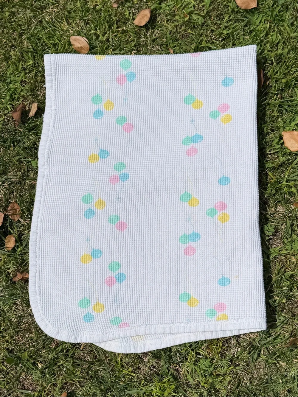 Vintage Baby Morgan Waffle Pastel Balloon Blanket Security Lovey 24x31 FLAWS